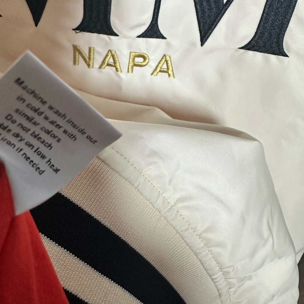 Mumm Napa Winery Cream Bomber Jacket with Ribbed Accents L - Picture 7 of 8